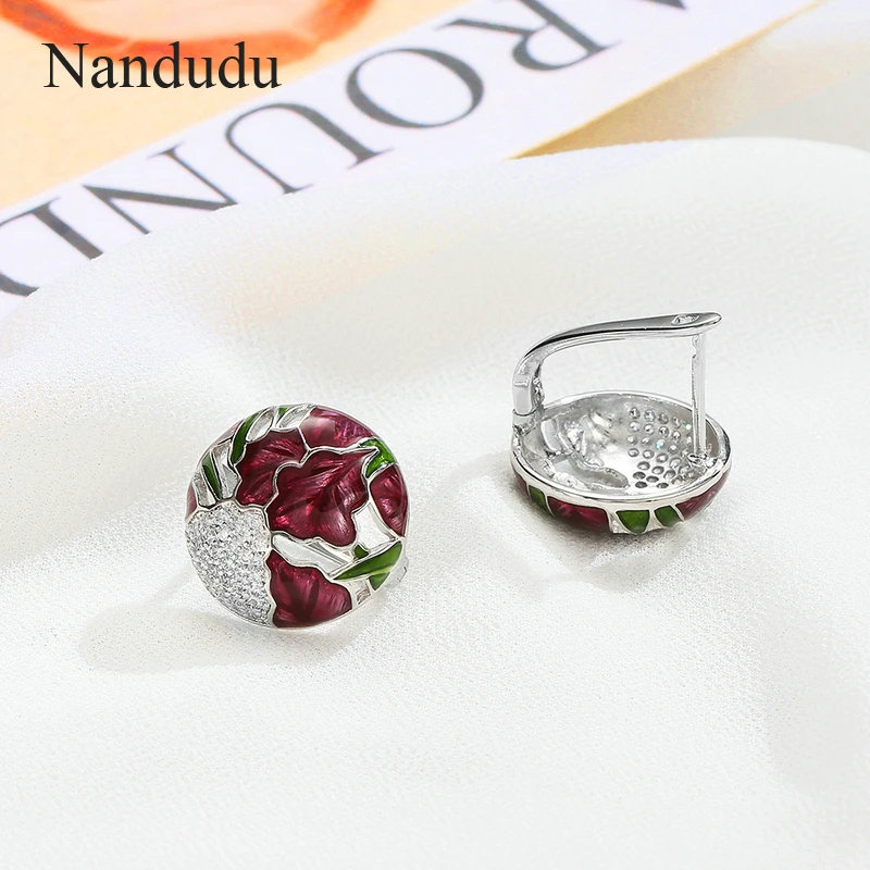 Nandudu, цветные глазурные серьги для женщин, девушек, эмаль, цветок, белый кубический циркон, камень, серьги-гвоздики, модное ювелирное изделие CE355 CE356