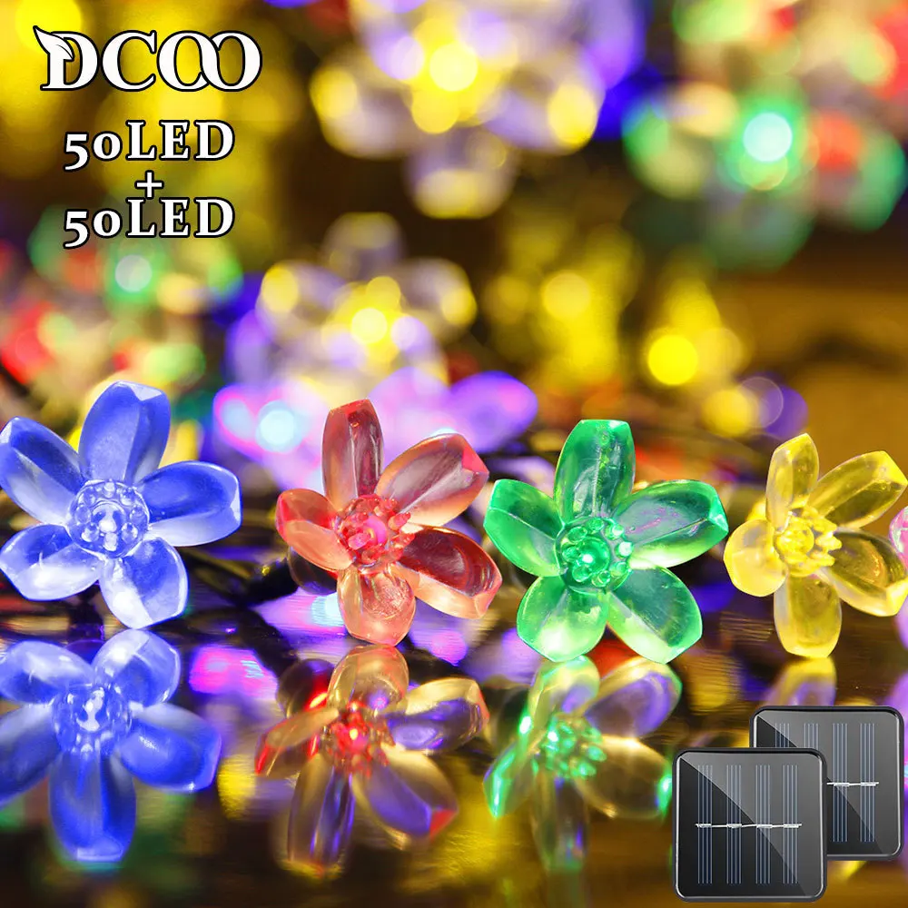 Солнечная струнная лампа 21ft 50 светодио дный LED Fairy Flower Blossom декоративный свет