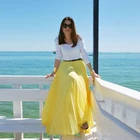 Ярко-желтая Летняя Пляжная шифоновая юбка трапециевидной формы длиной до пола, длинная Плиссированная юбка макси, персонализированные женские юбки