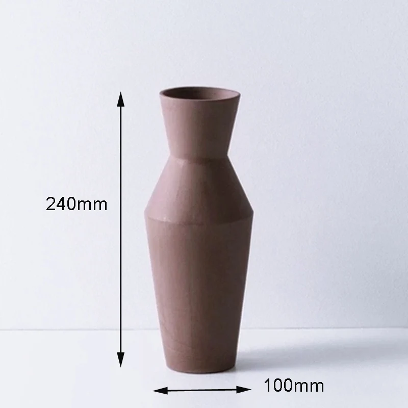 Нордическая Morandi шлифованная керамическая ваза ручной работы геометрические вазы настольная сушеные Цветочные украшения для дома вазы - Цвет: C  Rusty red