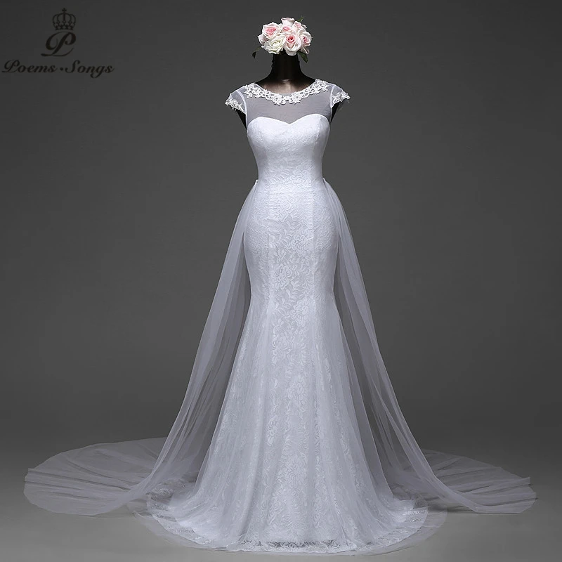 Женское свадебное платье Русалка со съемным шлейфом и кружевной спинкой|mermaid wedding