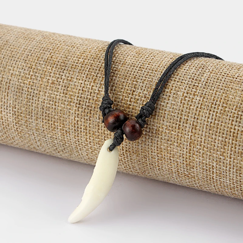 10 шт. черный воск хлопковый шнур с настоящим волчьим зубом амулет подвеской |