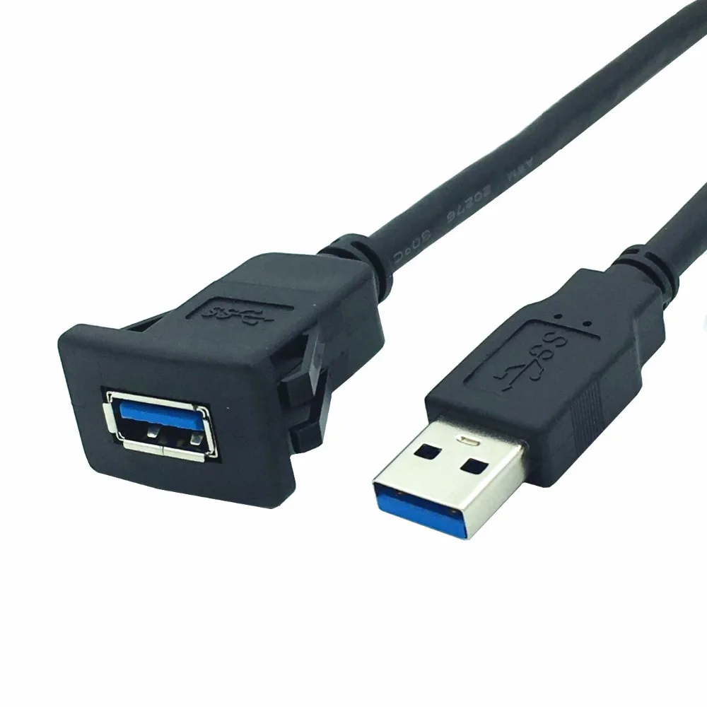 

Двойной USB 3,0 A штекер-гнездо защелкивающийся удлинитель для монтажа на панели черный кабель