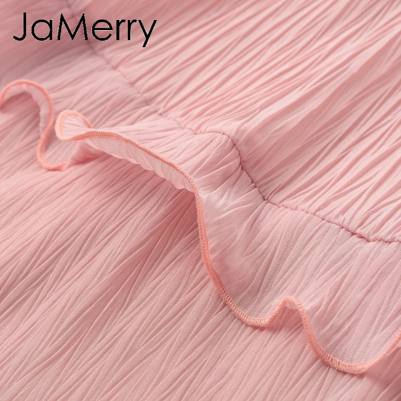 JaMerry винтажное элегантное шифоновое женское мини-платье с оборками, летнее однотонное праздничное платье с длинным рукавом, повседневное короткое платье vestidos