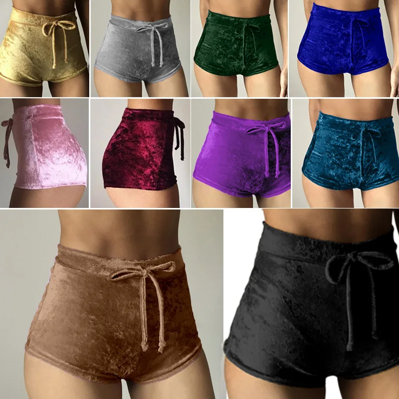 

2020 Women Velvet Drawstring Shorts Casual High Waist Spring Summer Sexy Skinny Short Pants FS99