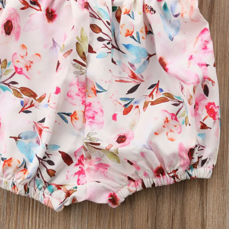 

2019 Summer Newborn Baby Girl Flower Romper sleeveless strap pink Jumpsuit Bodysuit Clothes summer Outfit 0-24M
