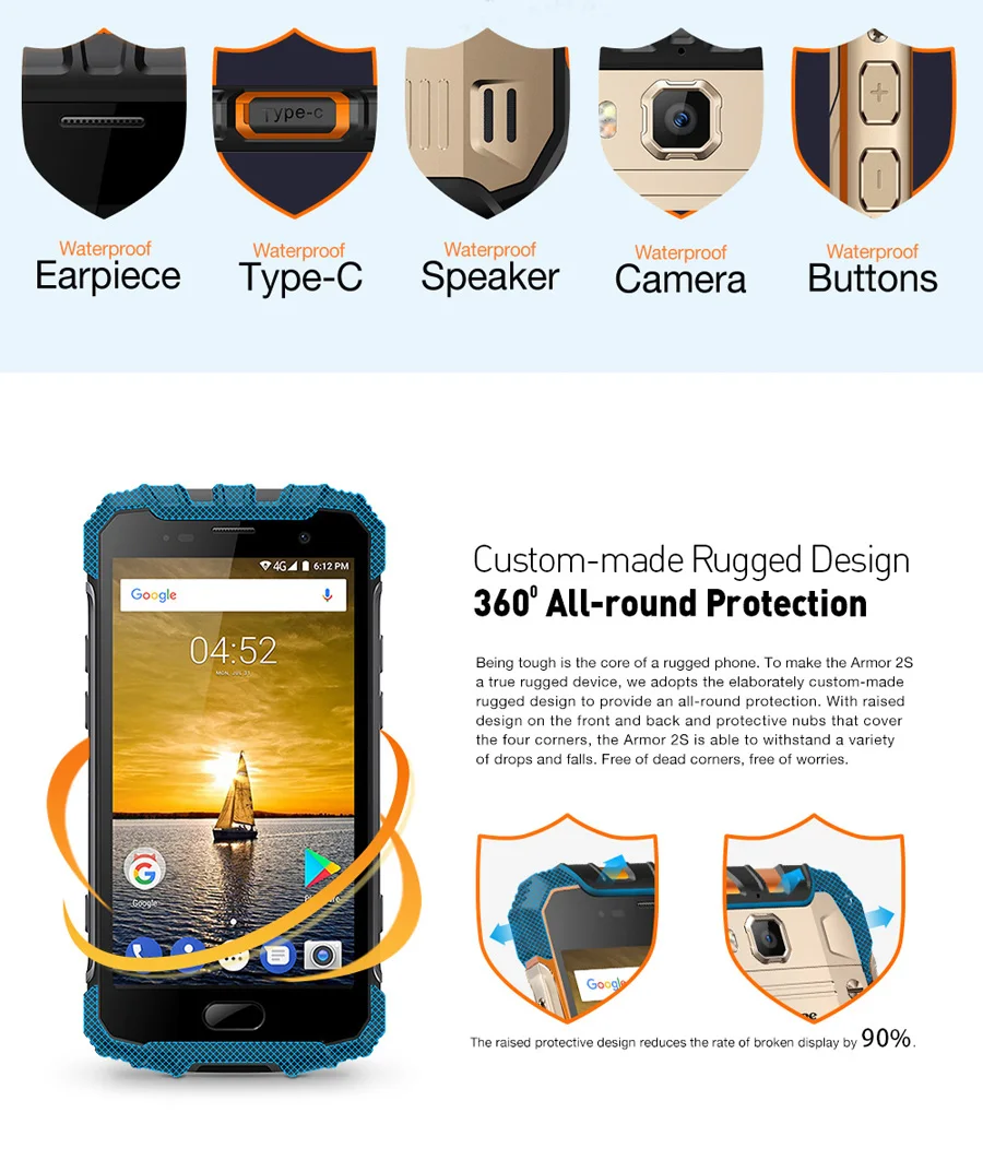 Ulefone Armor 2S 4G LTE мобильный телефон 2 Гб ОЗУ 16 Гб ПЗУ Android 7,0 MT6737T четырехъядерный 5," FHD IP68 водонепроницаемый мобильный телефон