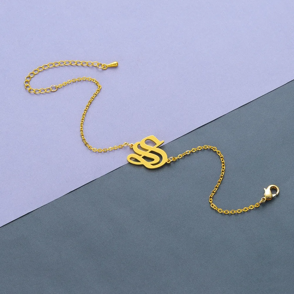 Женский браслет с буквой алфавита из нержавеющей стали 26 дюймов подарок на день