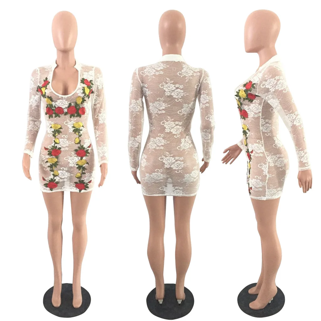 Imysen Новый лето осень платье Вышивка Hollow See Through женское Кружево цветочной