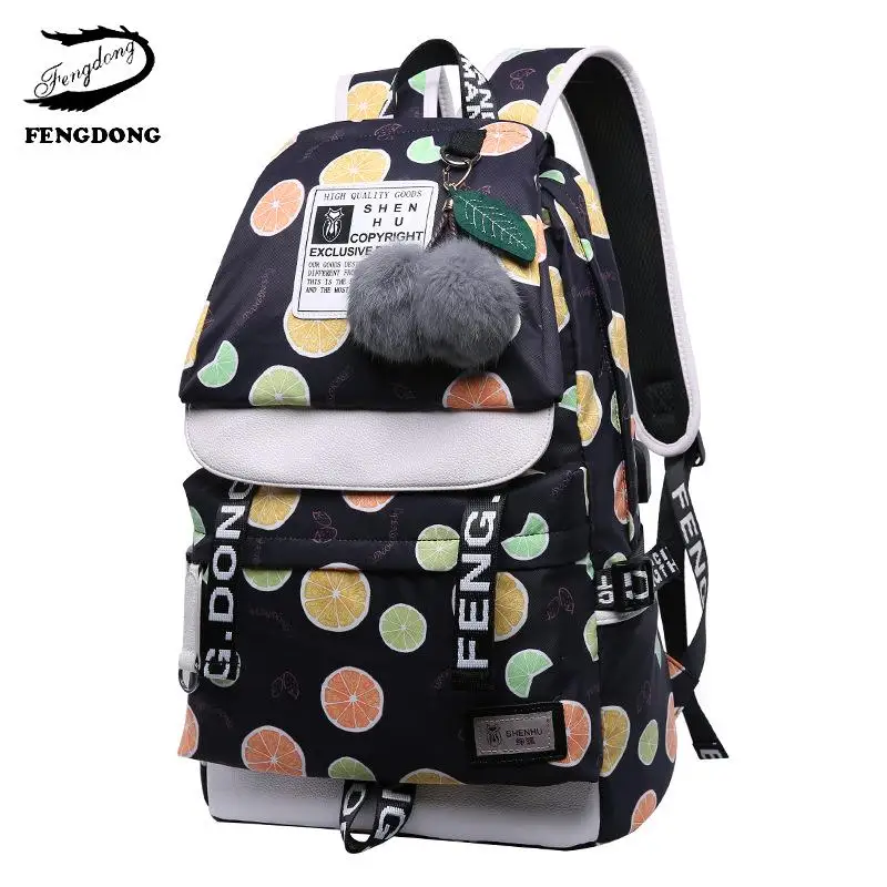 Black lemon bag Модный женский рюкзак с помпоном и подвеской для ноутбука, женская сумка через плечо, школьная сумка для девочек-подростков, рюкзак - Цвет: Black lemon bag