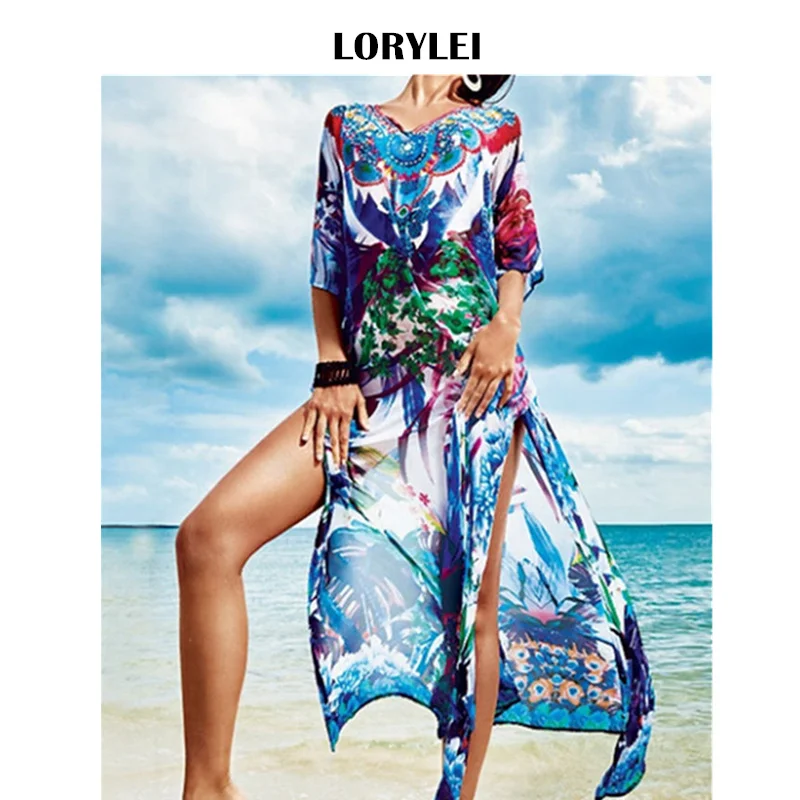 2020 богемная цветная Шифоновая туника с принтом женское летнее сексуальное