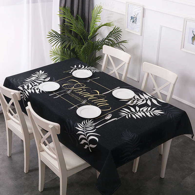 

Cotton/Linen Black Waterproof Table Cloth Decoration Family Kitchen Wedding Party Tablecloth Banquet Tablecloth Dust-Proof #/