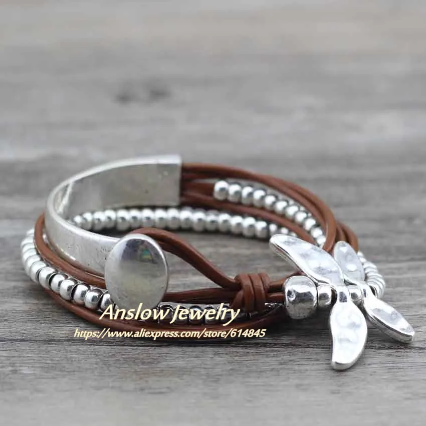 Anslow Лидер продаж Новинка Скидка модные ювелирные изделия Drongfly Wire wrap кожаные браслеты распродажа Прямая поставка подарок LOW0585LB - Окраска металла: lt coffee