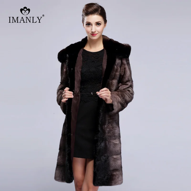 Естественная Шуба плюс размер Длинное пальто с головным убором реальной кожи