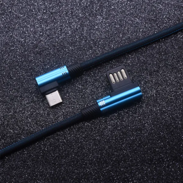 Двусторонний USB кабель type c кабель передачи данных для быстрой зарядки для samsung huawei Xiaomi двусторонний штекер Плетеный локоть игровой шнур для передачи данных - Цвет: Sky blue
