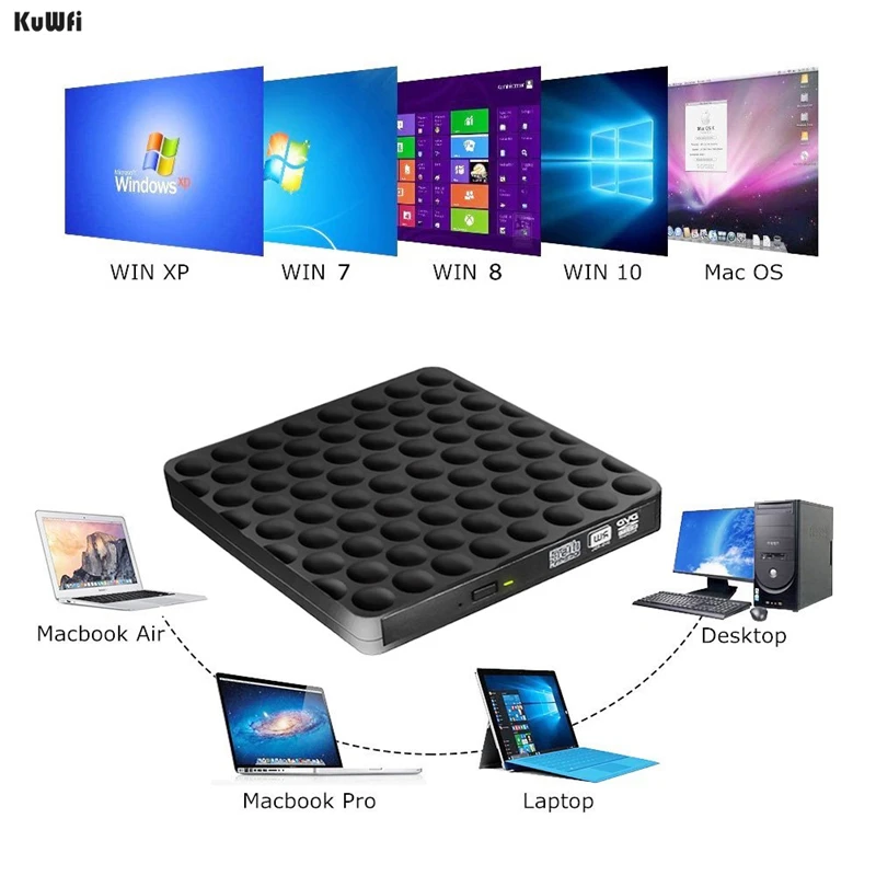 KuWFi ультра тонкий USB 3 0 внешний CD DVD RW привод Встроенная память записывающийся 5