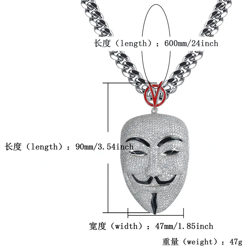 В стиле хип хоп с креплением микро паве ААА CZ камень Bling лед из V for Vendetta подвески в