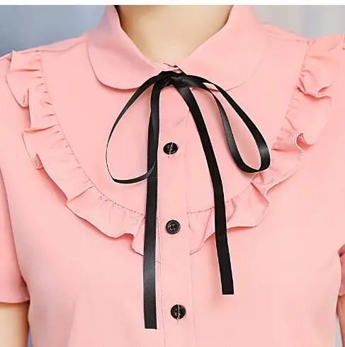 

Elegant Bow Ruffles shirt women Fashion New summer formal slim Puff Sleeve chiffon blouses office ladies work plus size tops