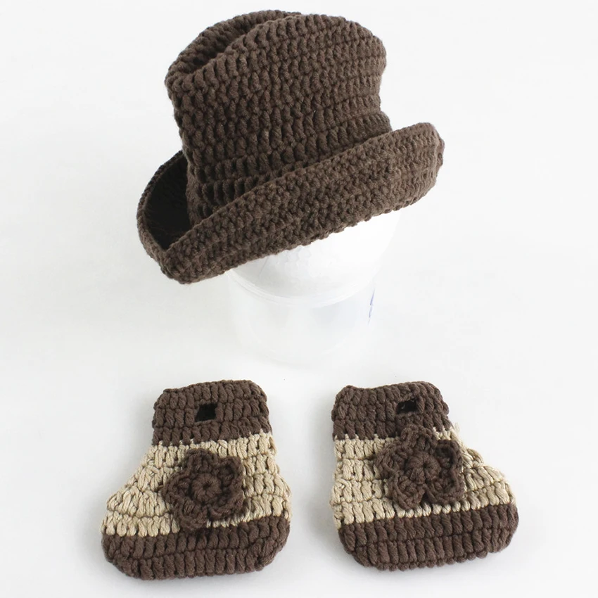 Baby photography props cow boy costume crochet hat shoes newborn outfit baby caps infant girl photo fotografia accessories | Детская