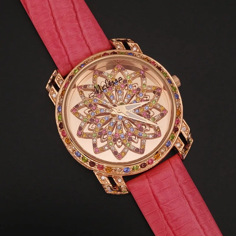 Часы женские кварцевые из натуральной кожи с кристаллами в японском стиле|box box|box