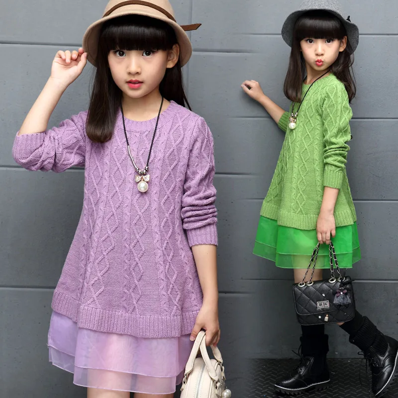Детские платья для девочек свитера Осень-зима 2020 хлопковое платье-свитер одежда