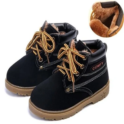Cotton black MHYONS/зимние теплые детские ботинки для мальчиков и девочек на весну и осень ботинки на плоской подошве, размеры 21-30 - Цвет: Cotton black