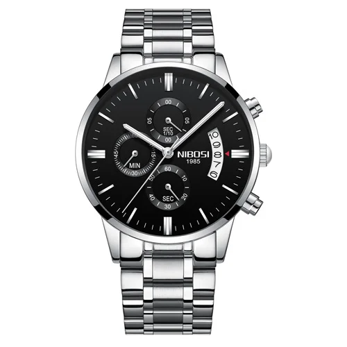 Silver Black Steel Relogio Masculino часы спортивные Для мужчин часы Роскошные известный бренд Для мужчин платье смотреть военные Кварцевые наручные часы Saat металл и Milanes группа - Цвет: Silver Black Steel