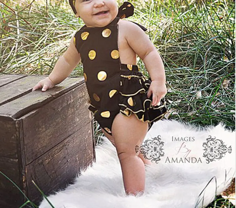 Наряд для девочек в розовый и Золотой горошек комбинезон розового золотого