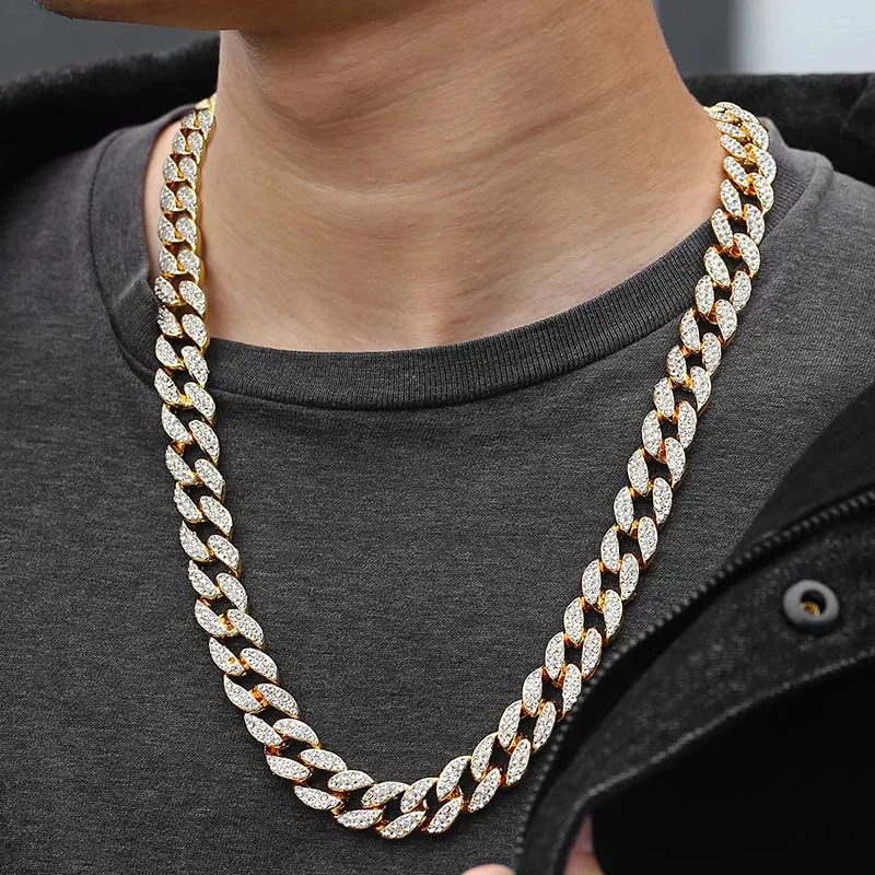 13 5/15 мм для мужчин's цепочки и ожерелья хип хоп Iced Out CZ золото Снаряженная