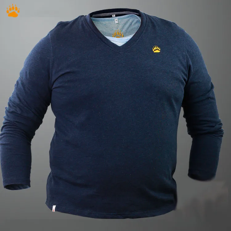 Мужская хлопковая футболка с длинным рукавом и V образным вырезом размеры M 3XL|men v