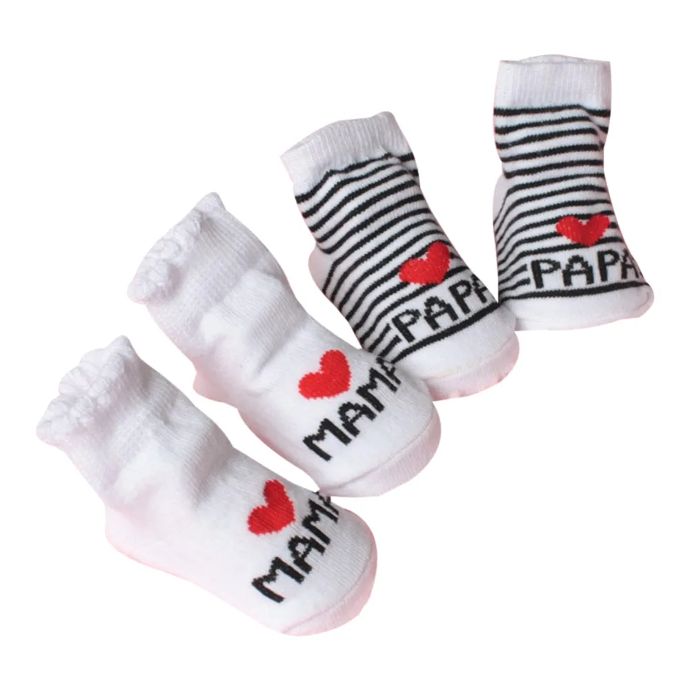 Новые милые мягкие носки для малышей хлопковые в полоску с надписью Love Mama/Papa