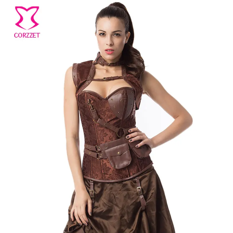 

Vintage Brown Steel Boned Waist Slimming Corsets And Bustiers Gothic Corset Steampunk Clothing Women Plus Size Burlesque Costume