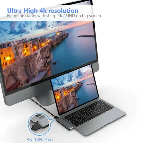 7 в 1 USB 3 Dual type C к USB3.0 концентратор + SD/TF кард ридер данных Thunderbolt HDMI 4K для MacBook