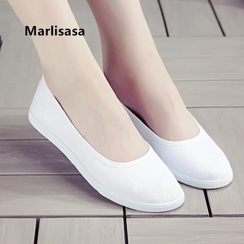 

Marlisasa Zapatos Planos De Mujer Lady Cute Sweet White Canvas Shoes Women Classic Ballet Dance Shoes Nurse Work Loafers F2191