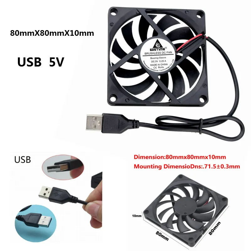 10 pcs Gdstime DC 5V USB Connector 2.0 80mm x 10mm 8010 Brushless Motor Cooler Cooling Fan