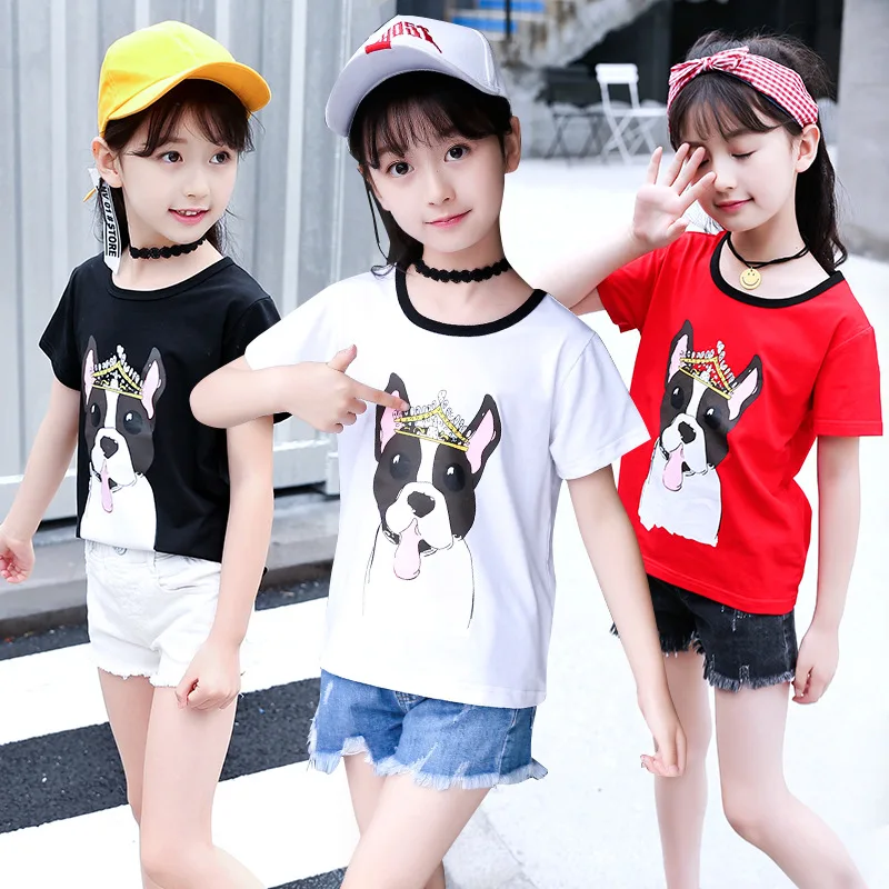 

6-10 Years Baby Girl T-shirt Big Girls Tee Shirts for Children Girl Cartoon Dog T Shirt Cotton Kids Summer Tops Clothes
