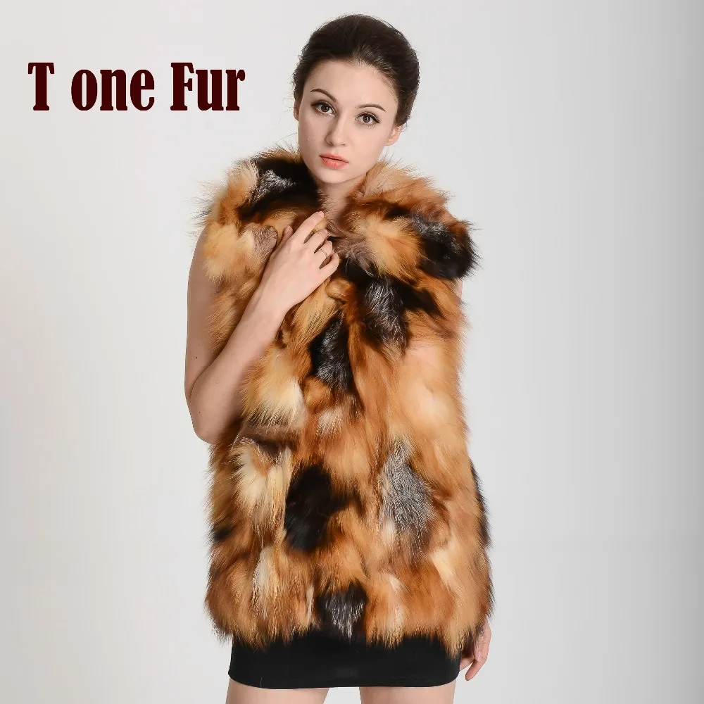 Женский жилет из натурального Лисьего меха роскошный Леопардовый с воротником