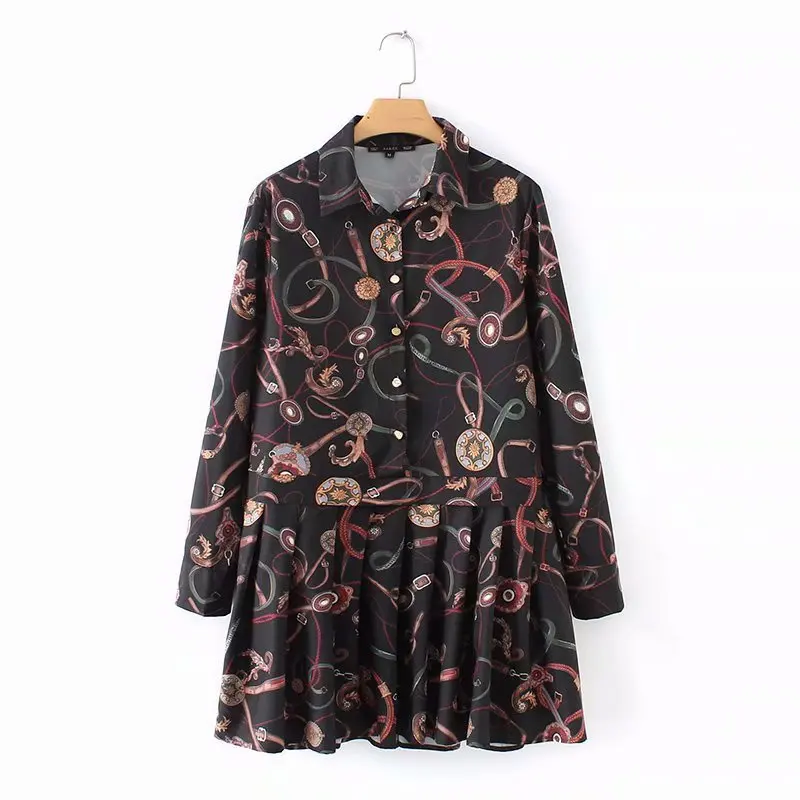 Za Для женщин Европейский цепи печати плиссированное платье с цветочным принтом