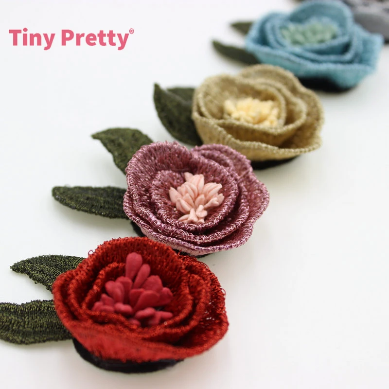 12PCS Retro Rose Flowers Handmade Embroidery Lapel w/ Green Leaf for DIY Brooch Headband | Дом и сад