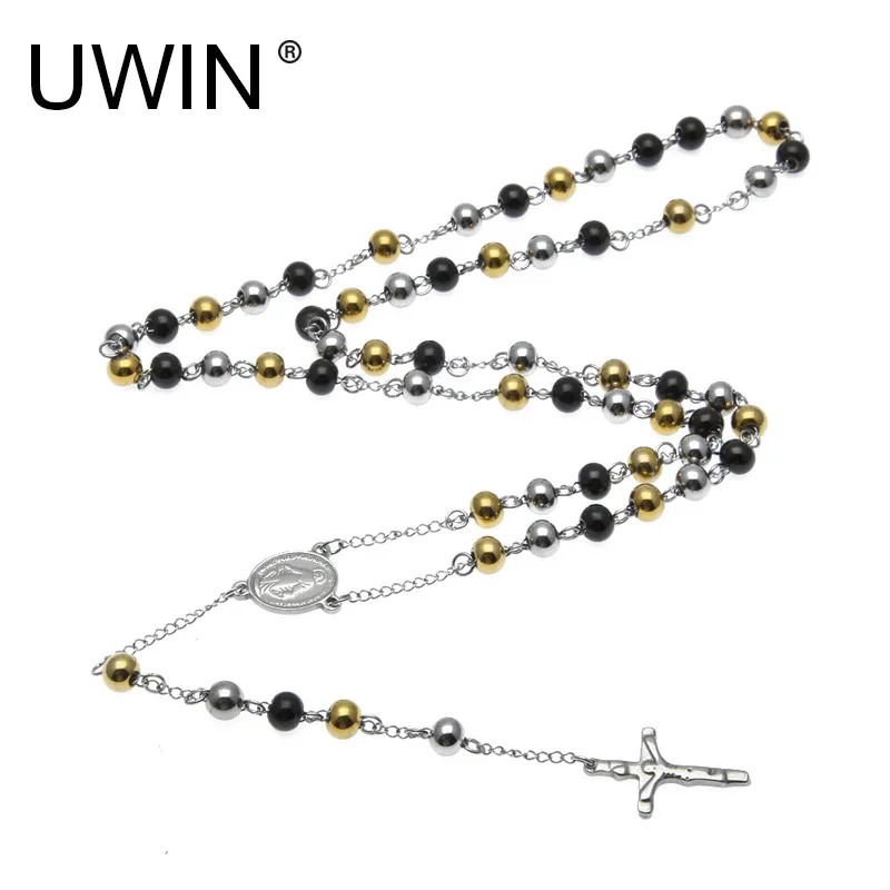 UWIN Мужская подвеска в виде креста с Иисусом четки ожерелье очарование золотой