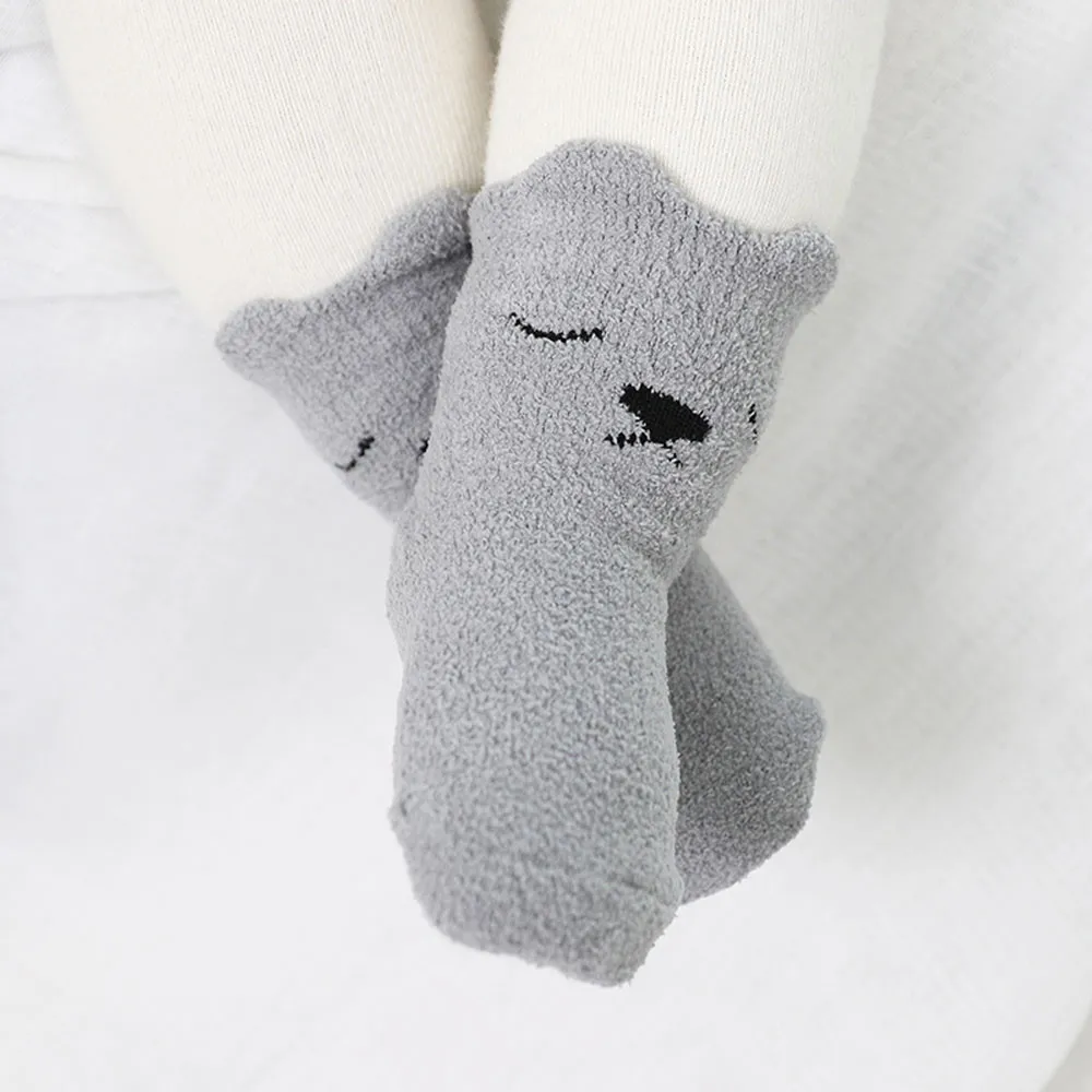 Newborn Baby Boys Step Socks Children Coral Velvet Thick Socks Kids Sleep Cartoon Eyes Nose Floor Calcetines