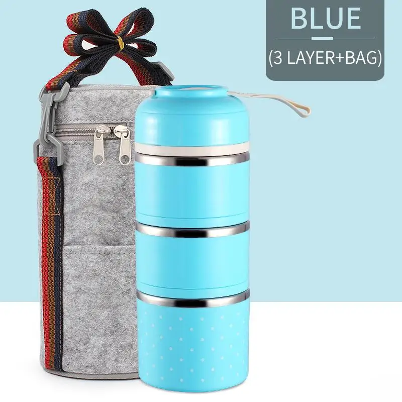 Blue 3 With Bag Милые детские Термальность Коробки для обедов герметичность Нержавеющая сталь Bento box для детей Портативный Пикник школа Еда контейнер Box - Цвет: Blue 3 With Bag