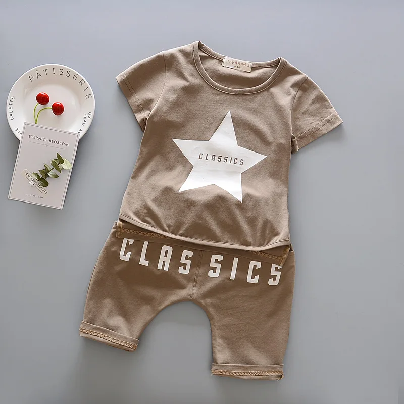 Летний детский комплект одежды 2017 для маленьких мальчиков звезда шаблон одежда