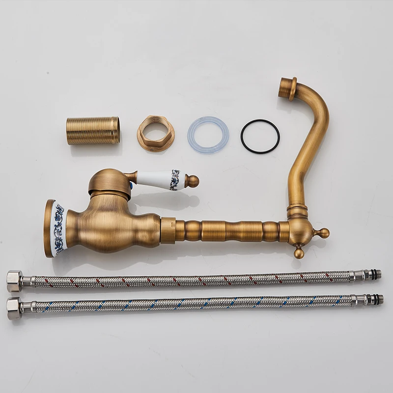 

Modern Brass Ceramic Handle Bathroom Sink Mixer Faucet Antique Rotation Bathroom Kitchen Hot and Cold Water Taps