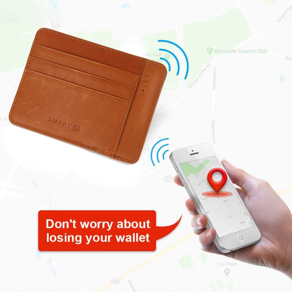 Унисекс Натуральная кожа анти потерянная карта сумка кошелек Смарт Bluetooth молния кошелек Анти-Вор карта держатели gps мужские держатели карт - Цвет: Коричневый