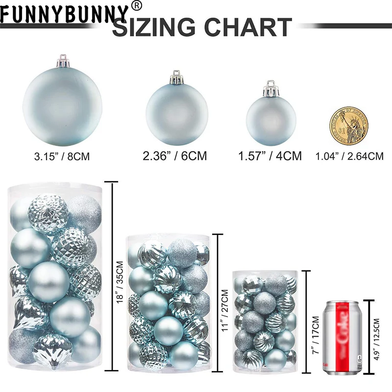 FUNNYBUNNY 34 шт Комплект рождественских шаров 4 см рождественские украшения для рождественской елки украшения шарообразные шарики для рождественских елок