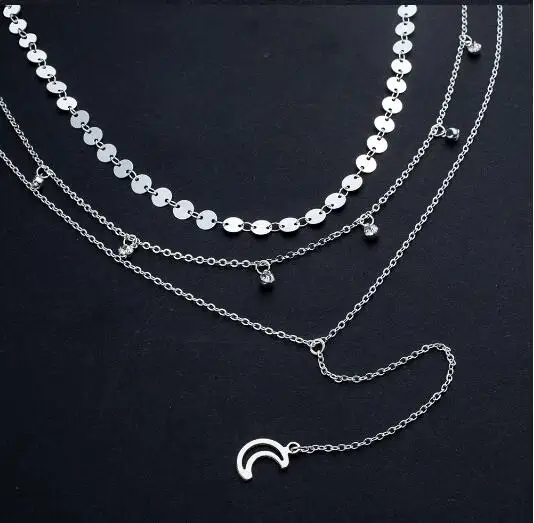 Bohemia Multilayer Necklace Wafer Chain Crystal Pendant Moon Layered Ethnic Women Gift Jewelery |