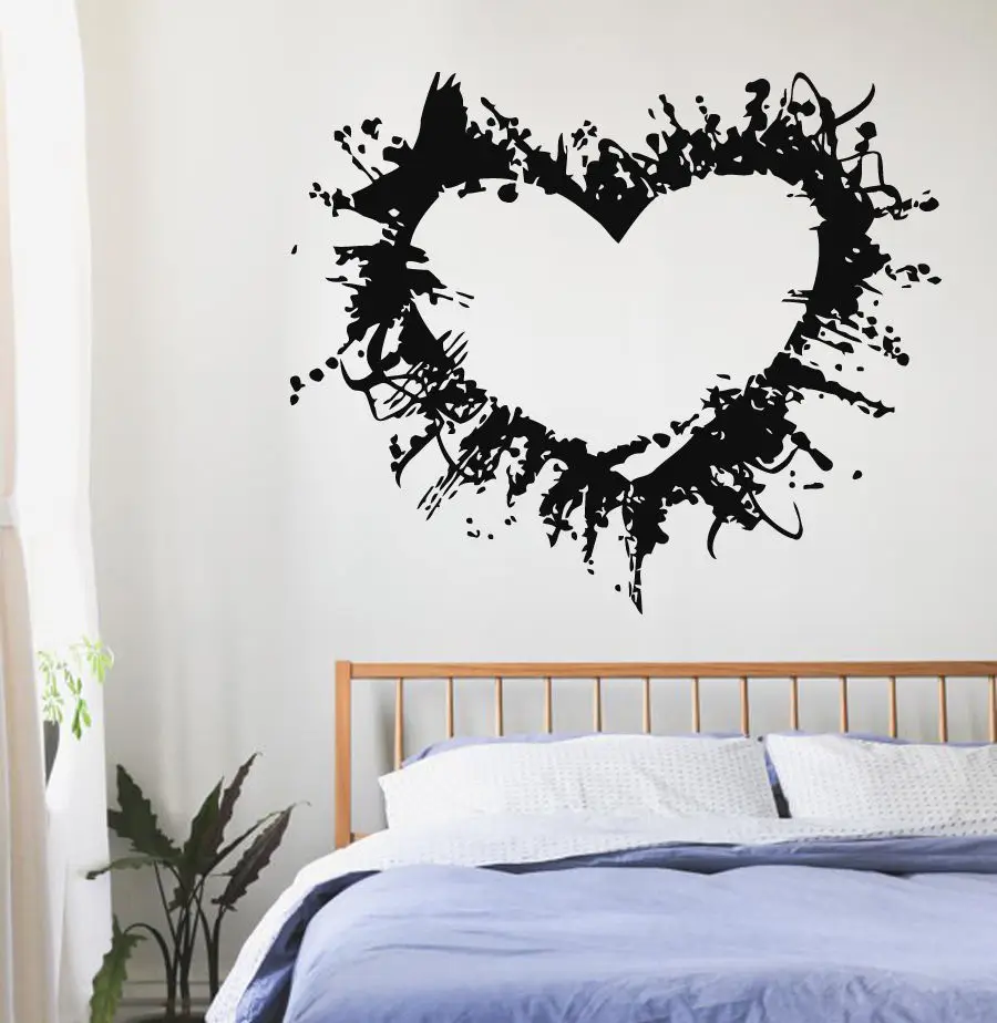 Wall Decals Removable Sticky Vinyl Wall Decal Bedroom Sticker Art Love Decor Grunge Heart Wall Stickers For Girls Room LA145