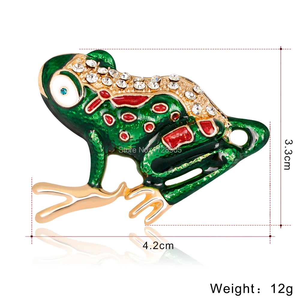 Жаба лягушка животное зеленая Эмаль Стразы Броши для женщин булавки отворот