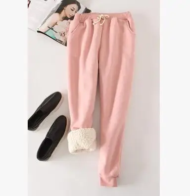 Pink Осенние и зимние женские повседневные Бархатные Штаны-шаровары, плотные свободные штаны, Женские флисовые длинные брюки, Pantalones Pitillo Mujer - Цвет: Pink